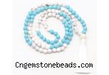 GMN8631 8mm, 10mm white & blue howlite 108 beads mala necklace with tassel