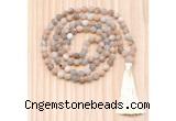 GMN8702 Hand-Knotted 8mm, 10mm Matte Sunstone 108 Beads Mala Necklace