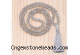 GMN8706 Hand-Knotted 8mm, 10mm Matte Grey Agate 108 Beads Mala Necklace