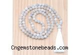 GMN8709 Hand-Knotted 8mm, 10mm Matte White Crazy Agate 108 Beads Mala Necklace