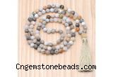 GMN8711 Hand-Knotted 8mm, 10mm Matte Bamboo Leaf Agate 108 Beads Mala Necklace