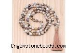 GMN8716 Hand-Knotted 8mm, 10mm Matte Zebra Jasper 108 Beads Mala Necklace