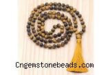 GMN8724 Hand-Knotted 8mm, 10mm Matte Yellow Tiger Eye 108 Beads Mala Necklace