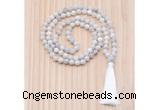 GMN8815 Hand-Knotted 8mm, 10mm White Crazy Agate 108 Beads Mala Necklace