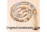 GMN8816 Hand-Knotted 8mm, 10mm Yellow Crazy Agate 108 Beads Mala Necklace