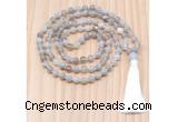 GMN8817 Hand-Knotted 8mm, 10mm Grey Banded Agate 108 Beads Mala Necklace