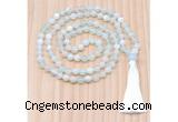 GMN8818 Hand-Knotted 8mm, 10mm Sea Blue Banded Agate 108 Beads Mala Necklace