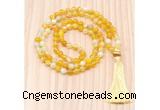 GMN8819 Hand-Knotted 8mm, 10mm Yellow Banded Agate 108 Beads Mala Necklace