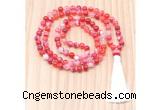 GMN8820 Hand-Knotted 8mm, 10mm Red Banded Agate 108 Beads Mala Necklace