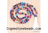 GMN8823 Hand-Knotted 8mm, 10mm Colorful Banded Agate 108 Beads Mala Necklace