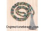 GMN8832 Hand-Knotted 8mm, 10mm Indian Agate 108 Beads Mala Necklace