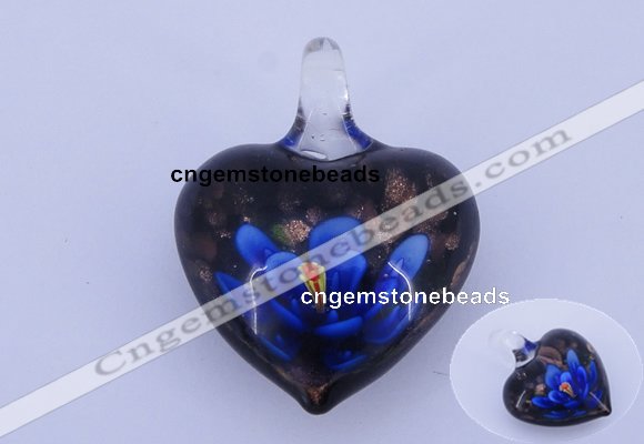 LP01 16*30*38mm heart inner flower lampwork glass pendants