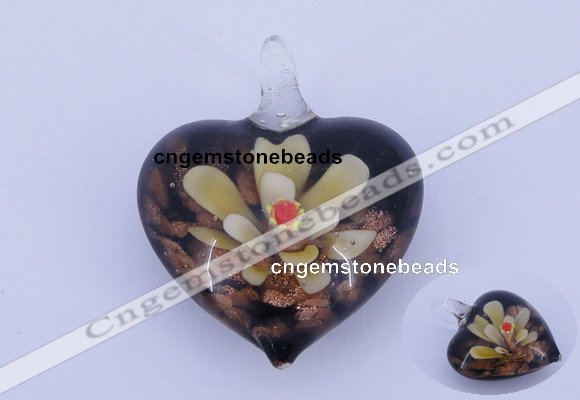 LP02 16*32*40mm heart inner flower lampwork glass pendants
