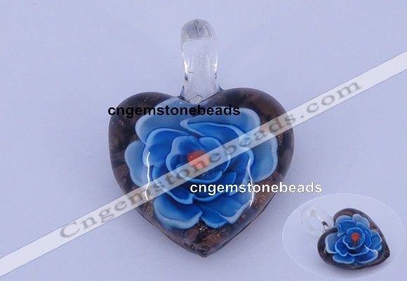 LP04 16*30*38mm heart inner flower lampwork glass pendants