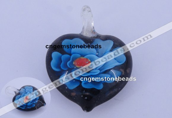 LP05 15*28*40mm heart inner flower lampwork glass pendants