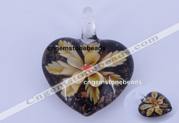 LP07 15*32*41mm heart inner flower lampwork glass pendants