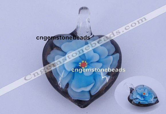 LP09 16*30*40mm heart inner flower lampwork glass pendants