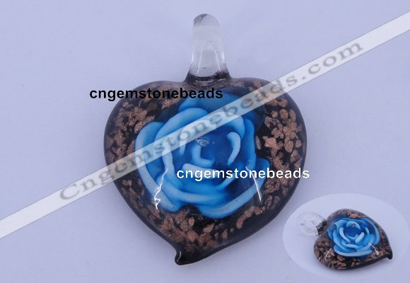 LP14 15*38*48mm heart inner flower lampwork glass pendants