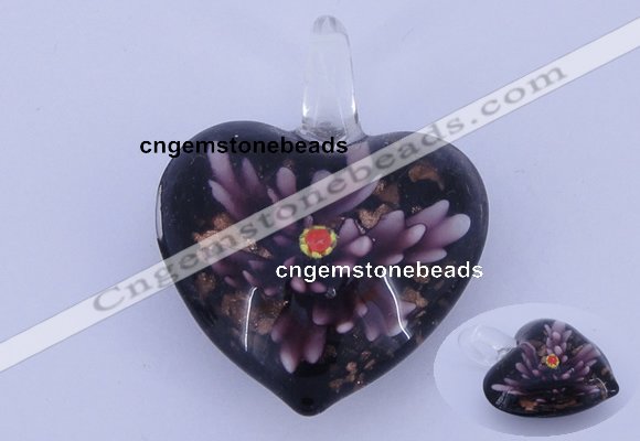 LP17 16*33*42mm heart inner flower lampwork glass pendants