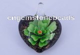 LP19 18*32*39mm heart inner flower lampwork glass pendants