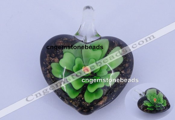 LP19 18*32*39mm heart inner flower lampwork glass pendants