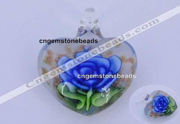 LP20 16*35*40mm heart inner flower lampwork glass pendants