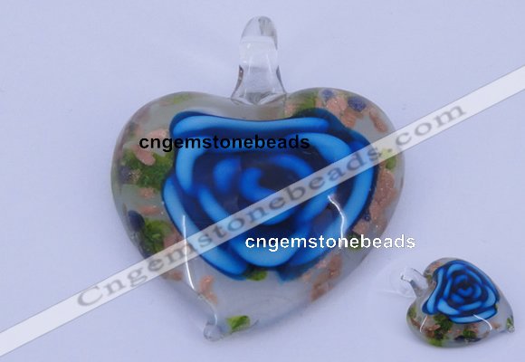 LP27 12*38*43mm heart inner flower lampwork glass pendants