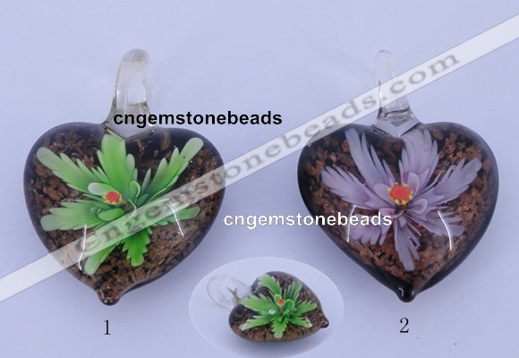 LP29 16*32*42mm heart inner flower lampwork glass pendants