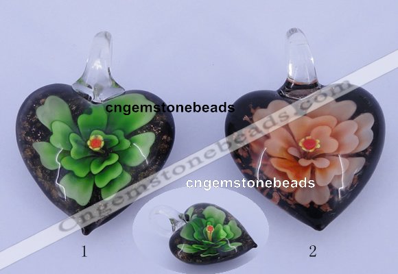 LP30 16*31*41mm heart inner flower lampwork glass pendants