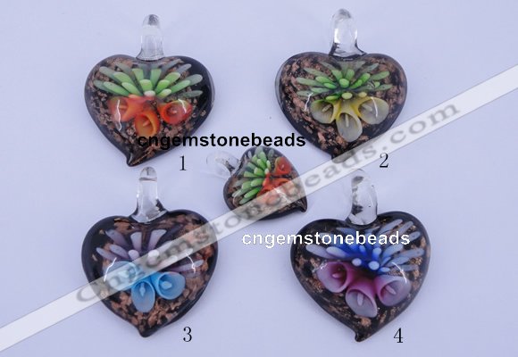 LP31 12*35*44mm heart inner flower lampwork glass pendants