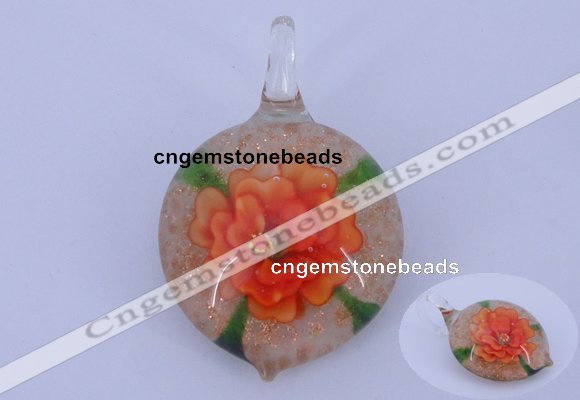 LP34 14*32*48mm heart inner flower lampwork glass pendants