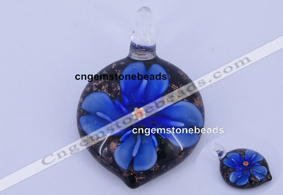 LP38 13*32*46mm heart inner flower lampwork glass pendants