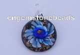 LP43 16*33*45mm flat round inner flower lampwork glass pendants