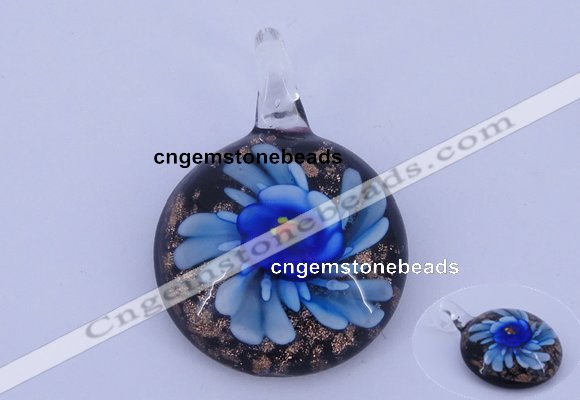 LP43 16*33*45mm flat round inner flower lampwork glass pendants