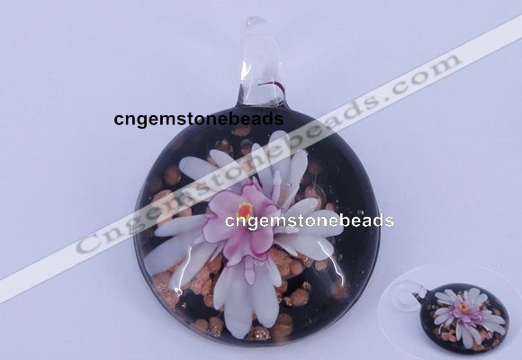 LP44 14*33*45mm flat round inner flower lampwork glass pendants