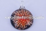 LP45 13*32*43mm flat round inner flower lampwork glass pendants