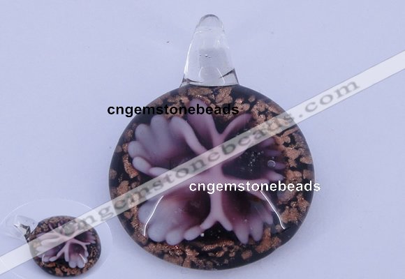 LP46 13*34*45mm flat round inner flower lampwork glass pendants