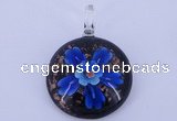 LP47 13*35*46mm flat round inner flower lampwork glass pendants