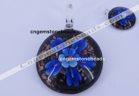 LP47 13*35*46mm flat round inner flower lampwork glass pendants