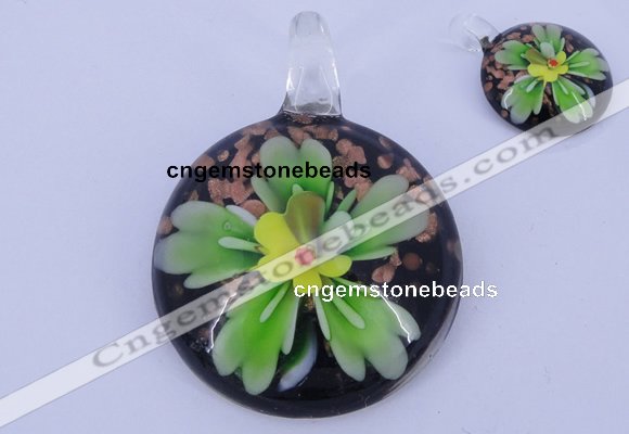 LP48 13*34*48mm flat round inner flower lampwork glass pendants