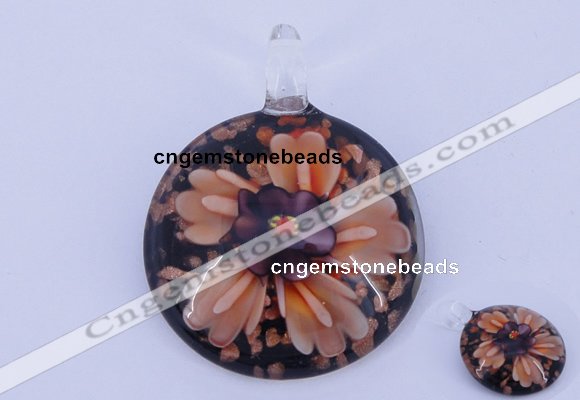 LP49 13*35*47mm flat round inner flower lampwork glass pendants