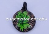 LP51 13*33*45mm flat round inner flower lampwork glass pendants