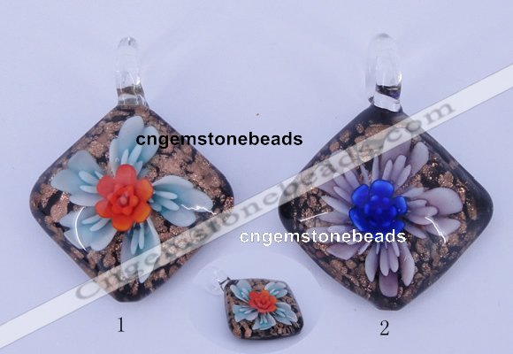 LP55 12*38*48mm diamond inner flower lampwork glass pendants