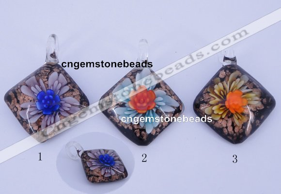 LP57 12*36*46mm diamond inner flower lampwork glass pendants