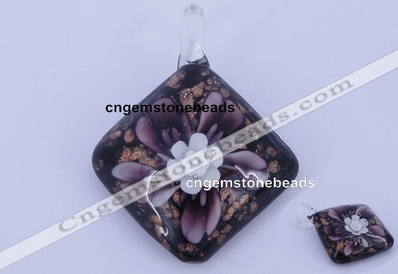 LP58 12*38*48mm diamond inner flower lampwork glass pendants