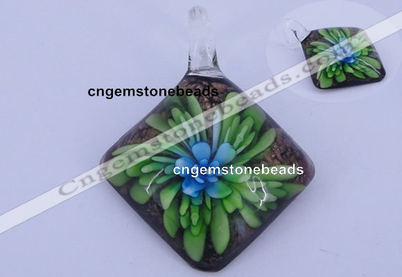 LP63 12*39*50mm diamond inner flower lampwork glass pendants