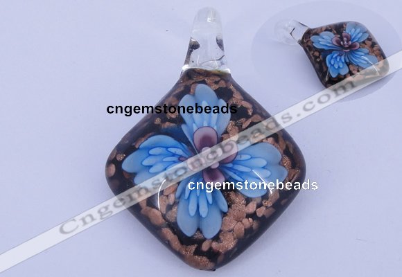 LP64 14*32*53mm diamond inner flower lampwork glass pendants