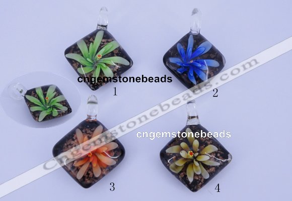 LP69 15*35*40mm diamond inner flower lampwork glass pendants