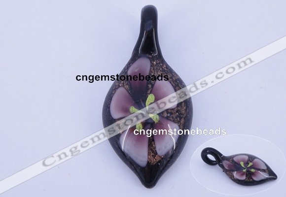 LP80 11*26*54mm leaf inner flower lampwork glass pendants