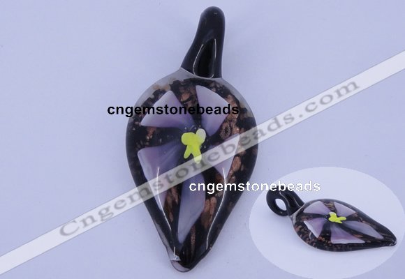 LP81 11*27*57mm leaf inner flower lampwork glass pendants